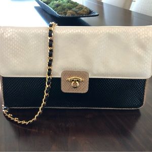 Due Fratelli Three Tone Leather Shoulder and Clutch Bag Black, Beige and White